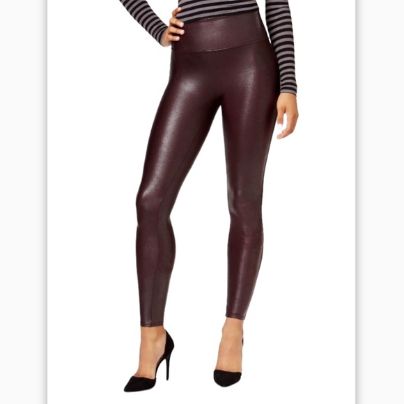 SPANX Pants - SPANX Burgundy Faux Leather Leggings size small